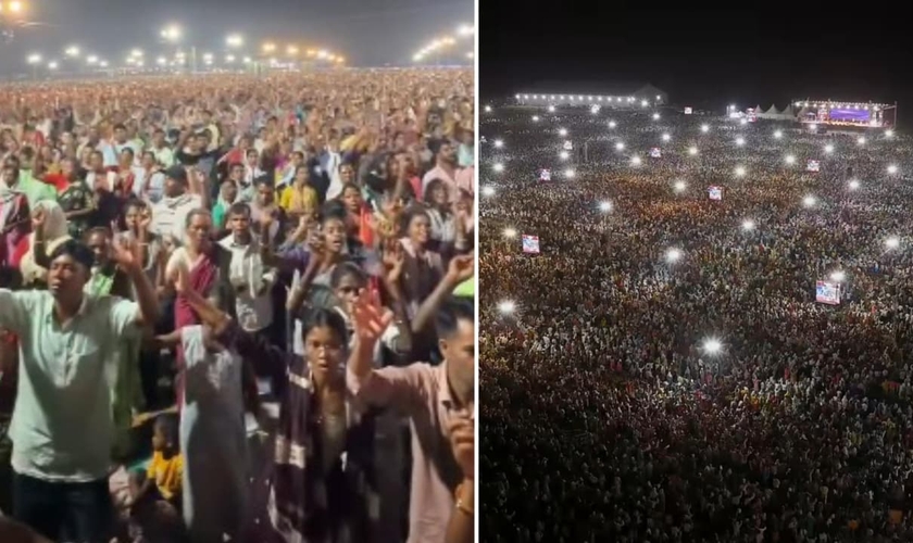 Uma multidão participou do Festival de Oração Jharkhand. (Foto: Reprodução/YouTube/Ankit Sajwan Ministries/Reprodução/Instagram/foljchurch).