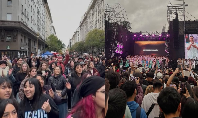 Uma multidão se reuniu no centro de Buenos Aires para adorar. (Foto: Instagram/gustavo_rodri23/Instagram/victoriamachuca53_).