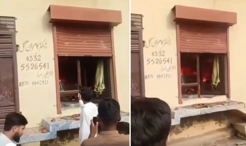 A propriedade de Masih foi completamente destruída pelas chamas. (Foto: Reprodução/Facebook/SOS Chrétiens d’Orient)