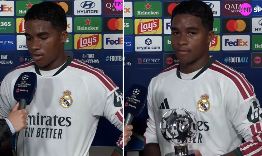 Endrick em entrevista pós-jogo. (Foto: Reprodução/YouTube/TNT Sports Brasil)