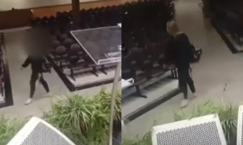 A mulher atirou contra o telão e a mesa de som do templo. (Foto: Reprodução/Inter 1/Reprodução/Instagram/band_minas).