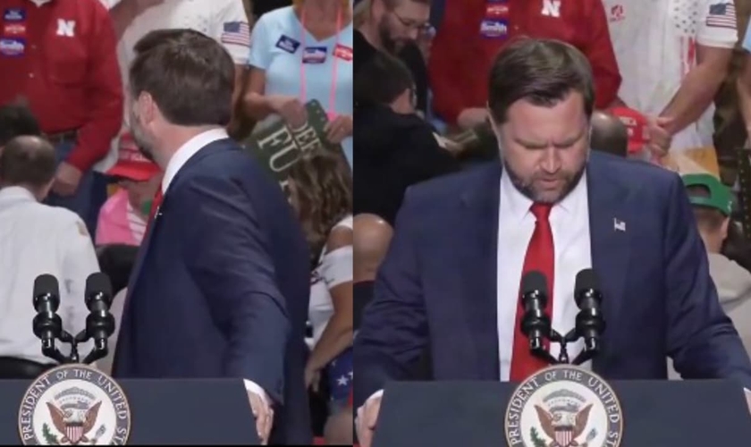 JD Vance fez a oração do Pai Nosso com a multidão. (Foto: Reprodução/Instagram/Fox News).