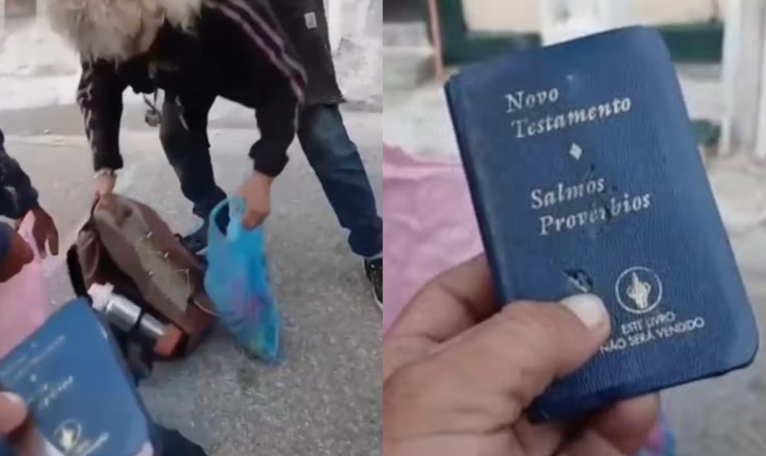 O homem não ficou ferido graças a pequena Bíblia que estava em seu bolso. (Foto: Reprodução/G1).