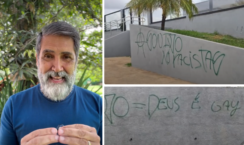 Pastor Wilber Batista denuncia pichações ofensivas nas paredes da igreja Núcleo da Fé Noroeste, em Brasília. (Captura de tela/Instagram/ibi_batista)