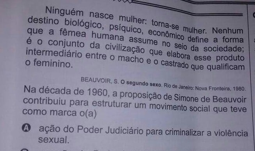 Foto da questão do Enem está circulando pelas páginas e perfis das mídias sociais. (Foto: Facebook)