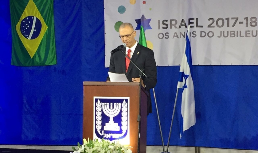 Embaixador israelense Yossi Shelley no 69º aniversário do Estado de Israel. (Foto: Guiame/Marcos Correa)
