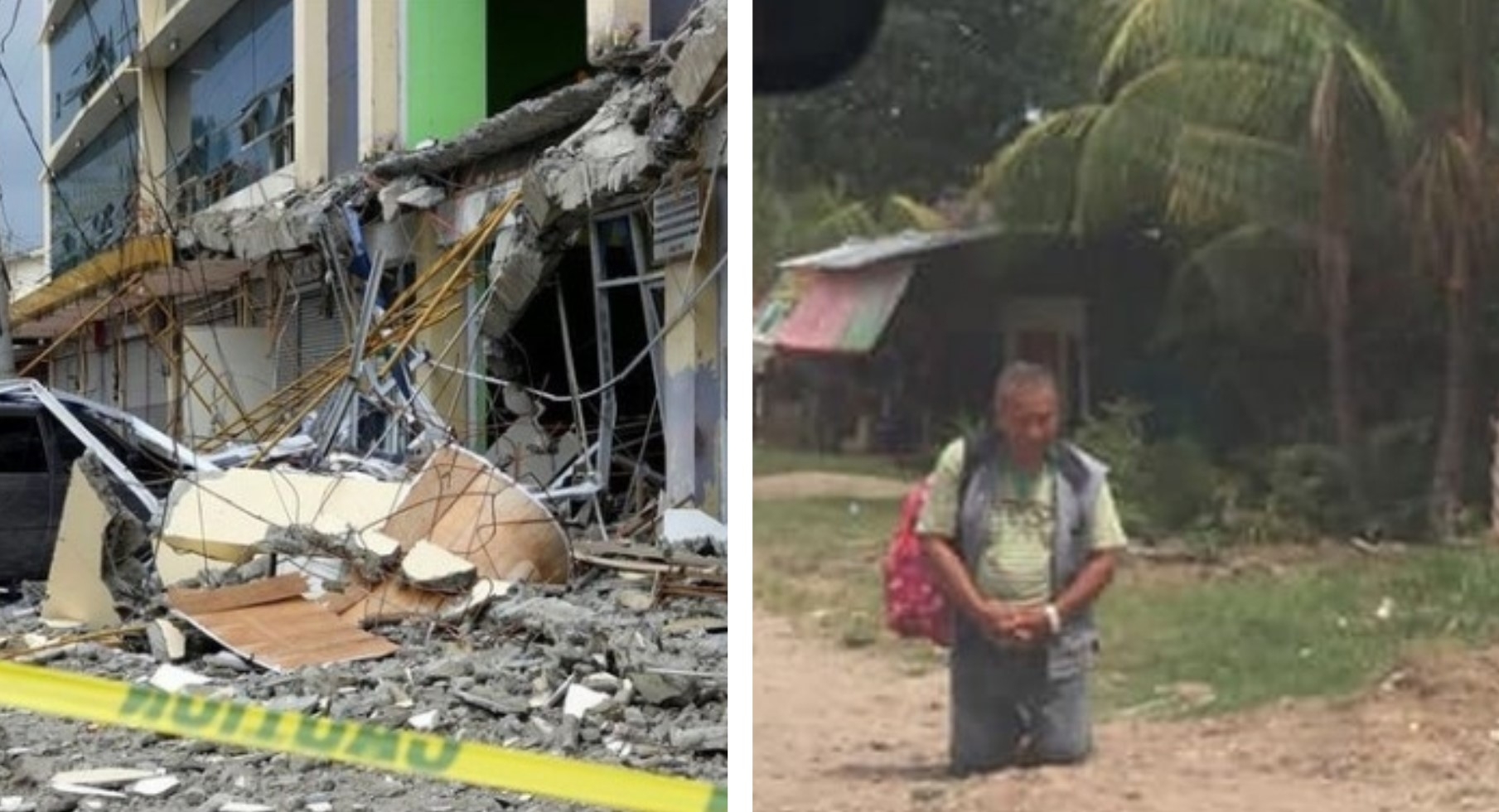 Homem ora na beira da estrada após terremoto que atingiu as Filipinas