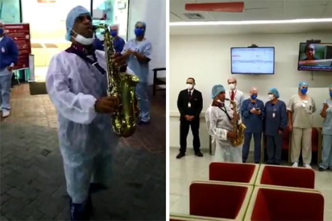 Pastor toca louvores com saxofone e emociona equipe de hospital em São Paulo