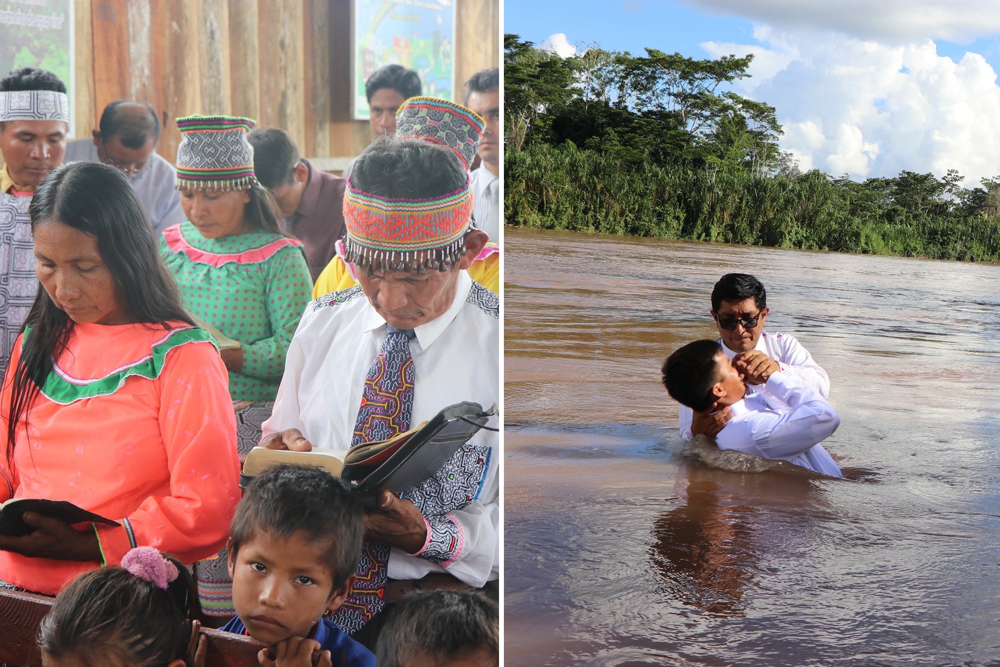 Missionários levam indígenas ao batismo na Amazônia peruana