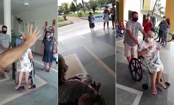Idosa com Covid-19 recebe oração na saída de hospital após alta: “Vimos a presença de Deus”