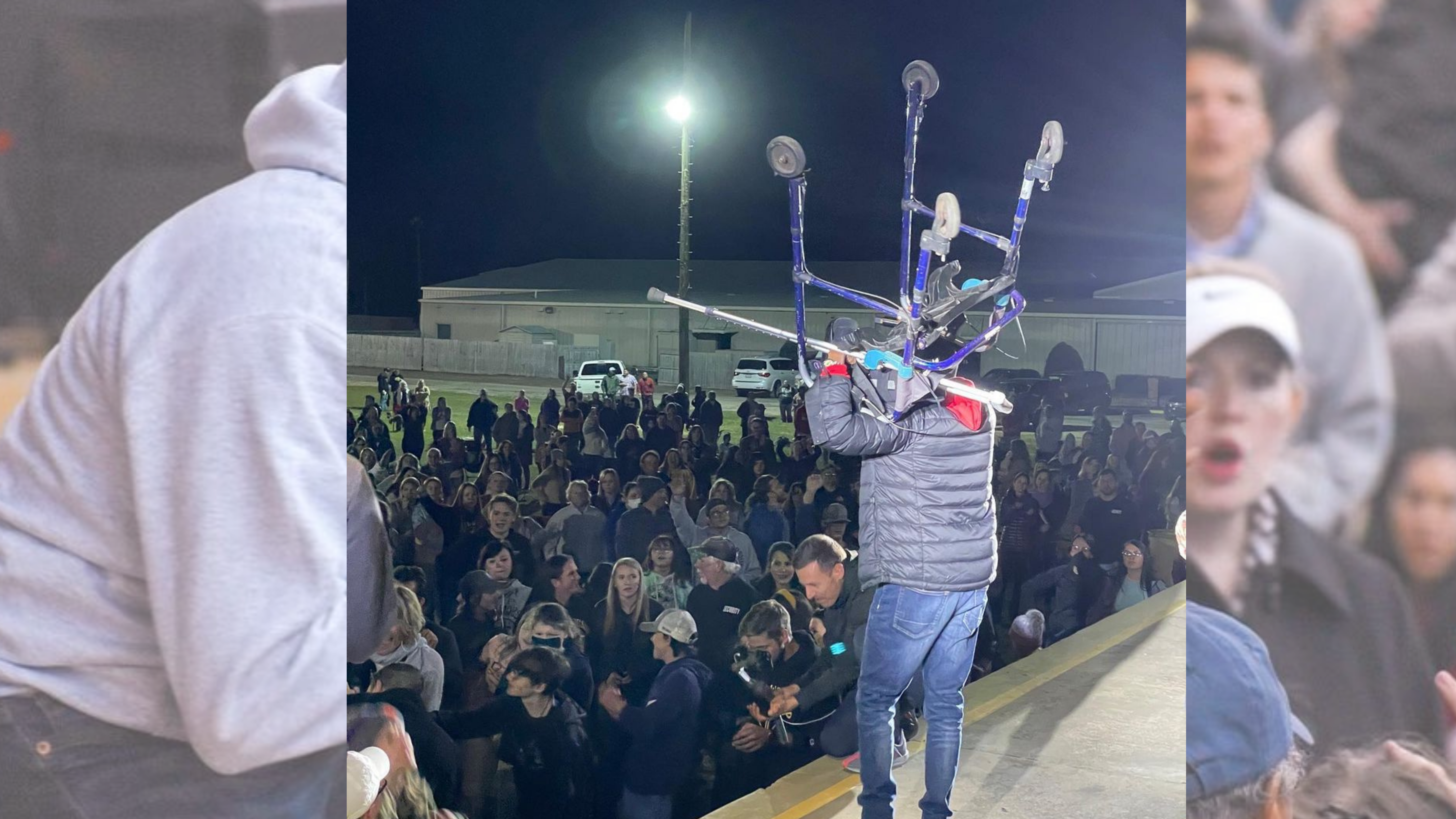 Cadeira de rodas é mostrada após pessoa ser curada em evento de adoração, nos EUA