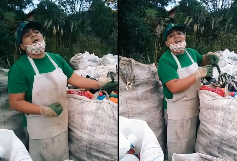 Coletora de material reciclável emociona ao louvar a Deus durante trabalho