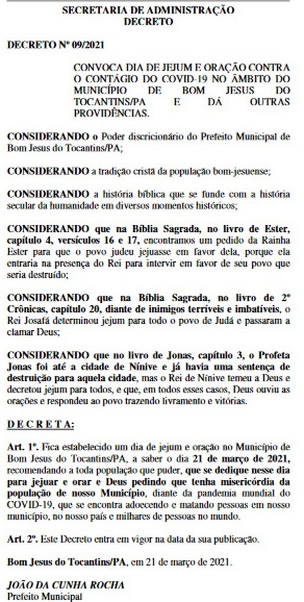 Final de semana - Prefeitura Municipal de Bom Jesus do Tocantins