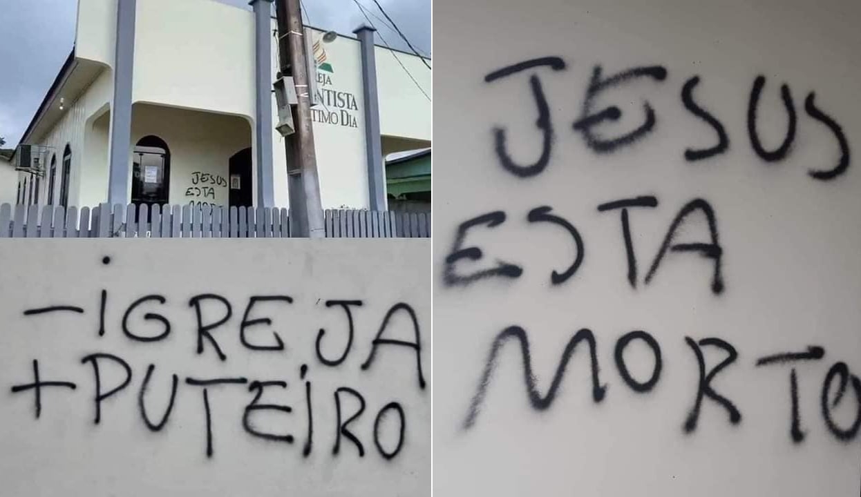 Igreja é vandalizada com símbolos nazistas e mensagens contra cristãos, no Pará