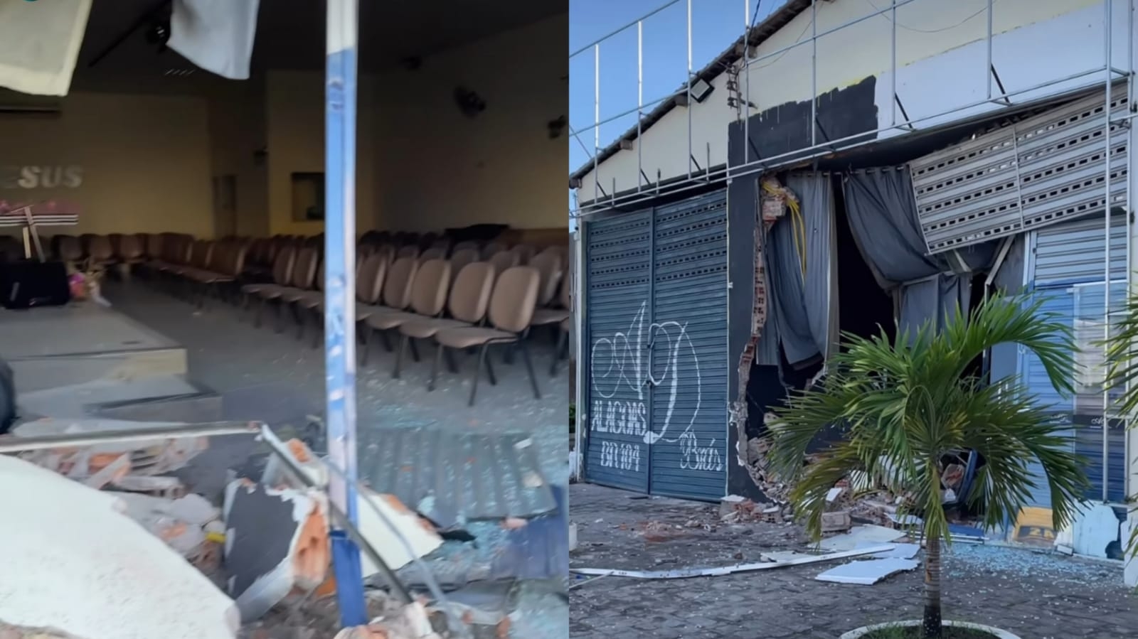 Igreja tem parede quebrada e instrumentos musicais destruídos em Alagoas