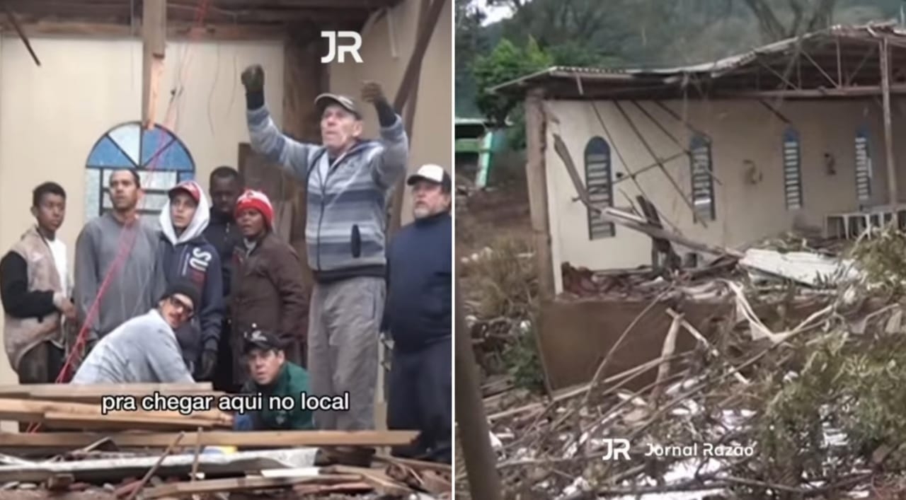 Igreja atingida no RS desaba e deixa pastor e membro feridos