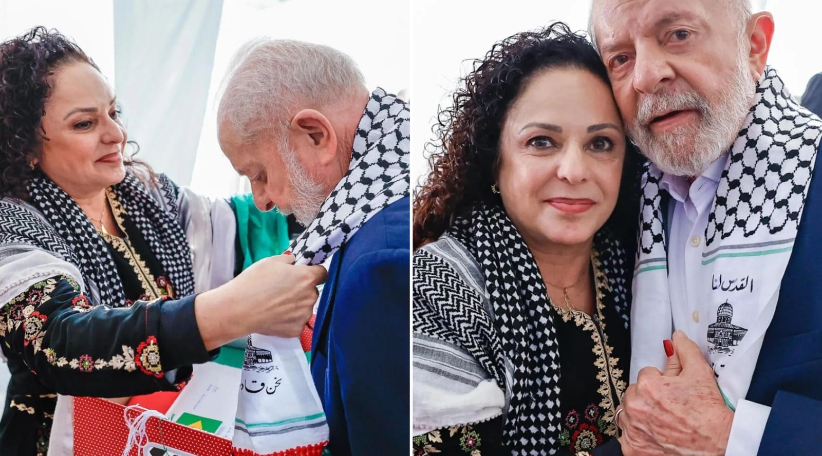 Lula se encontra com grupo pró-palestina e veste lenço com frase “Jerusalém é nossa”