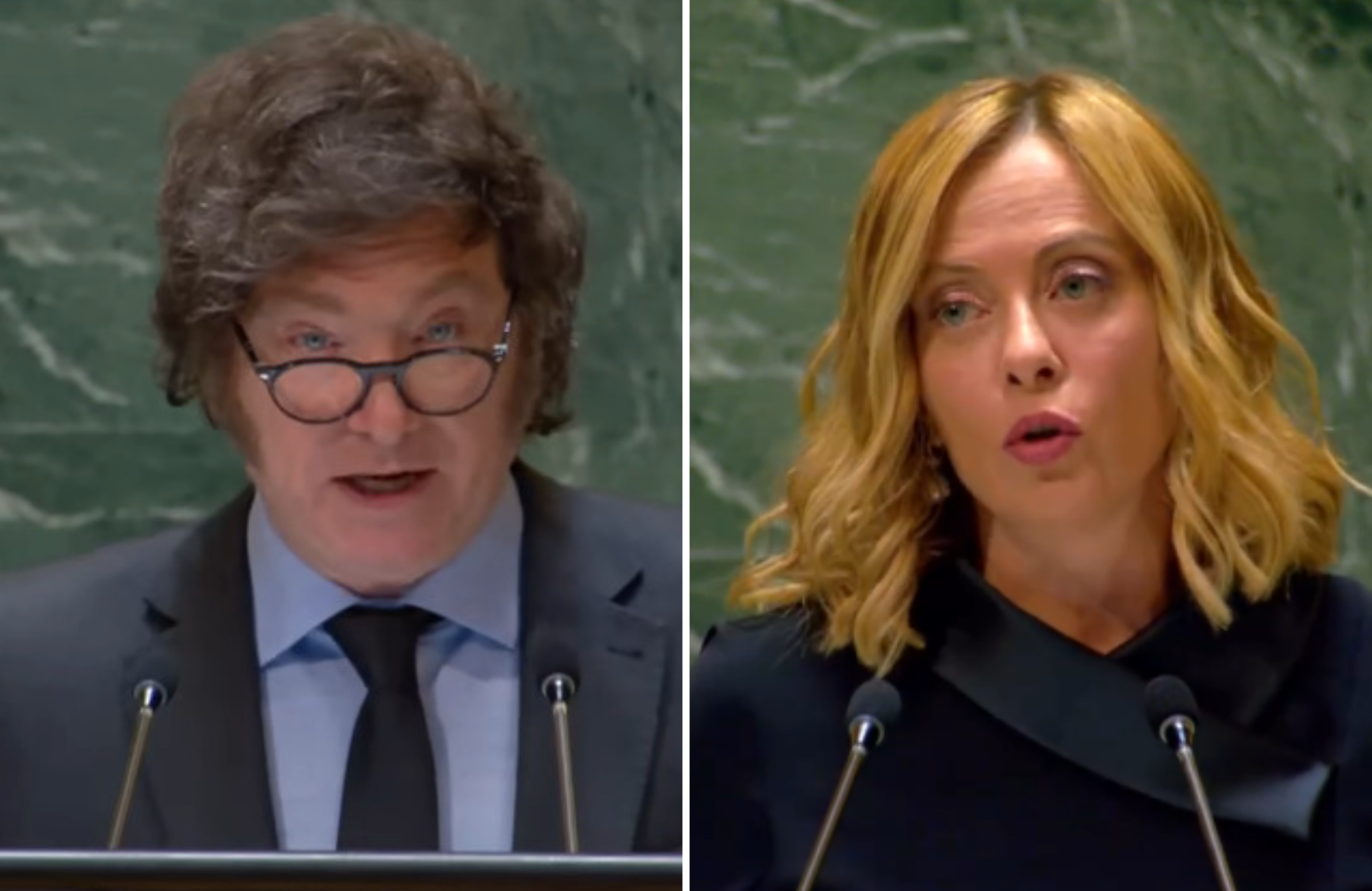 Javier Milei e Giorgia Meloni discursam na ONU defendendo a liberdade religiosa