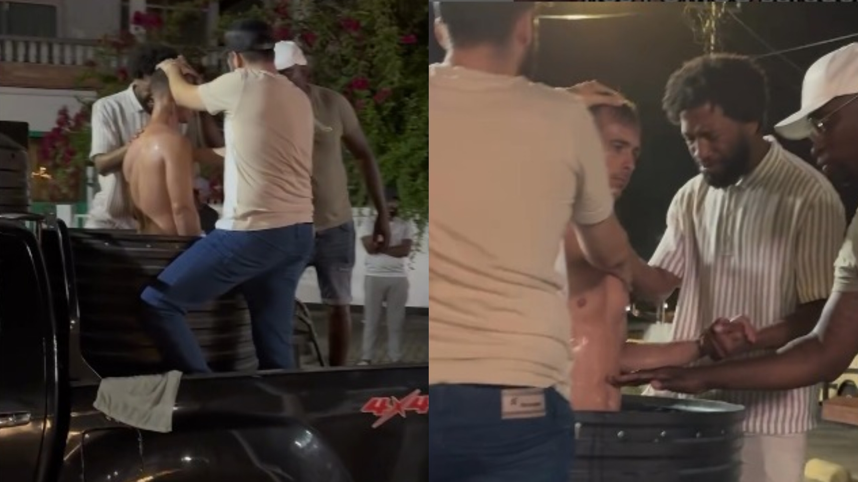 Homem aceita Jesus e é batizado em tanque improvisado na rua, no Suriname”