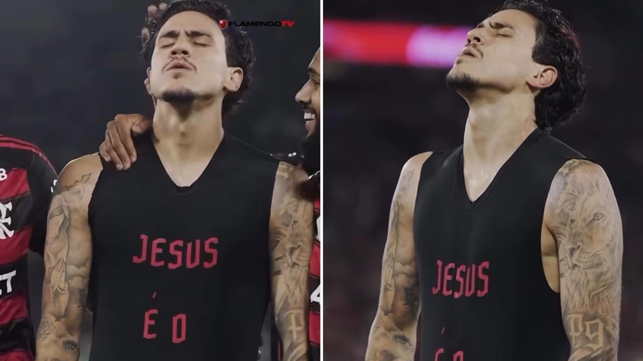 Pedro Guilherme comemora gol do Flamengo com camisa “Jesus é suficiente”