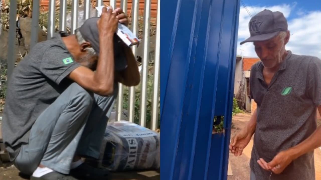 Idoso se emociona ao ganhar Bíblia e cesta básica na porta de casa: ‘Orei a Deus’