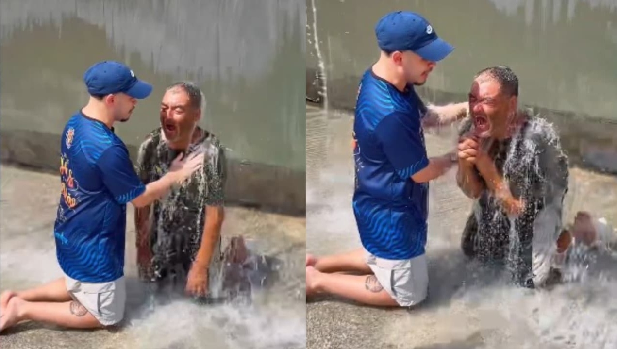 Homem aceita Jesus em chafariz durante evangelismo no Carnaval: “Me entrego a ti, Papai”