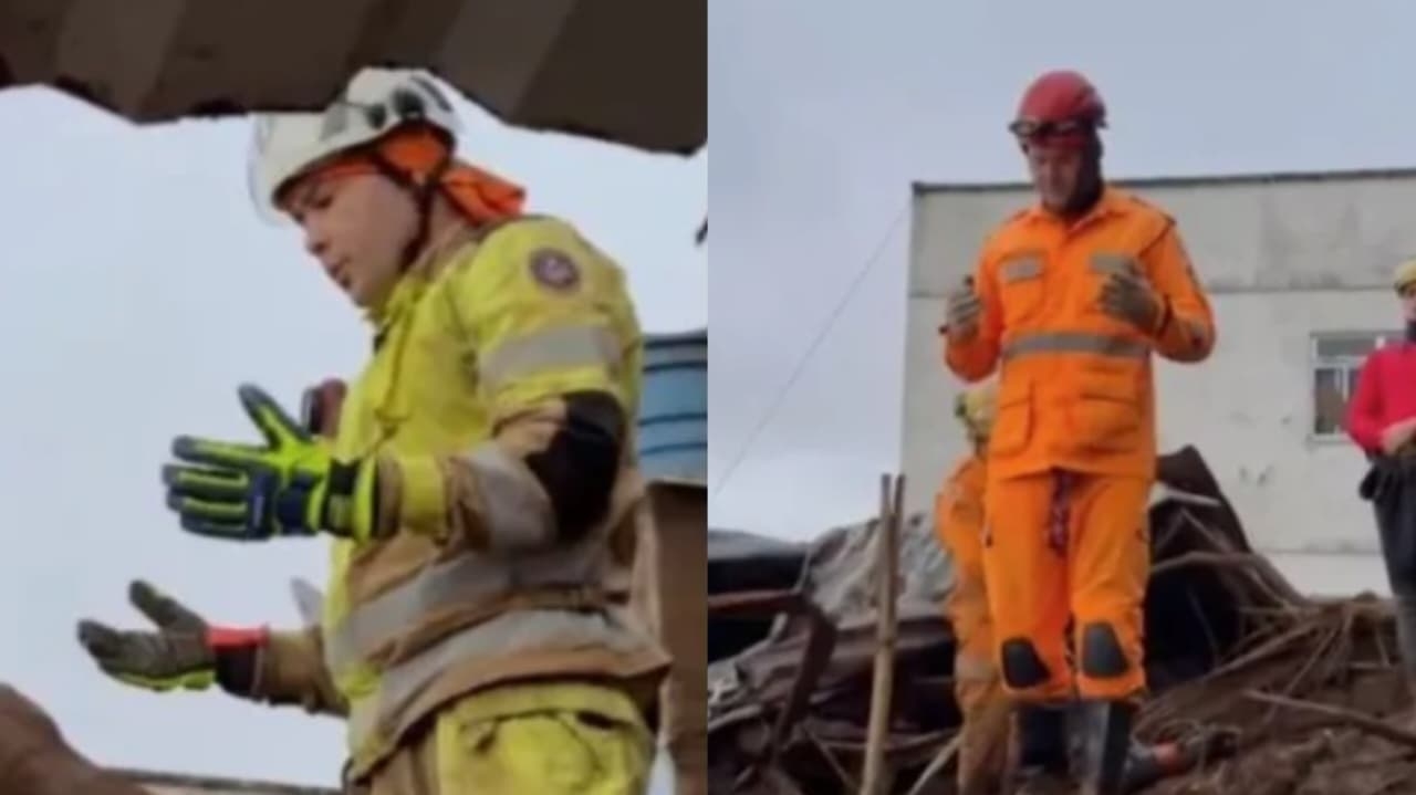Bombeiros oram antes de buscas por crianças soterradas em MG