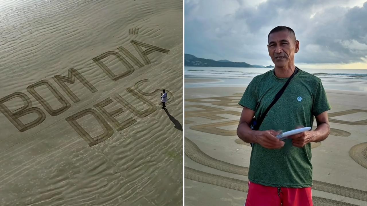 Morador inspira com mensagens de fé na areia de praia em SC: “Que alcance vidas” 