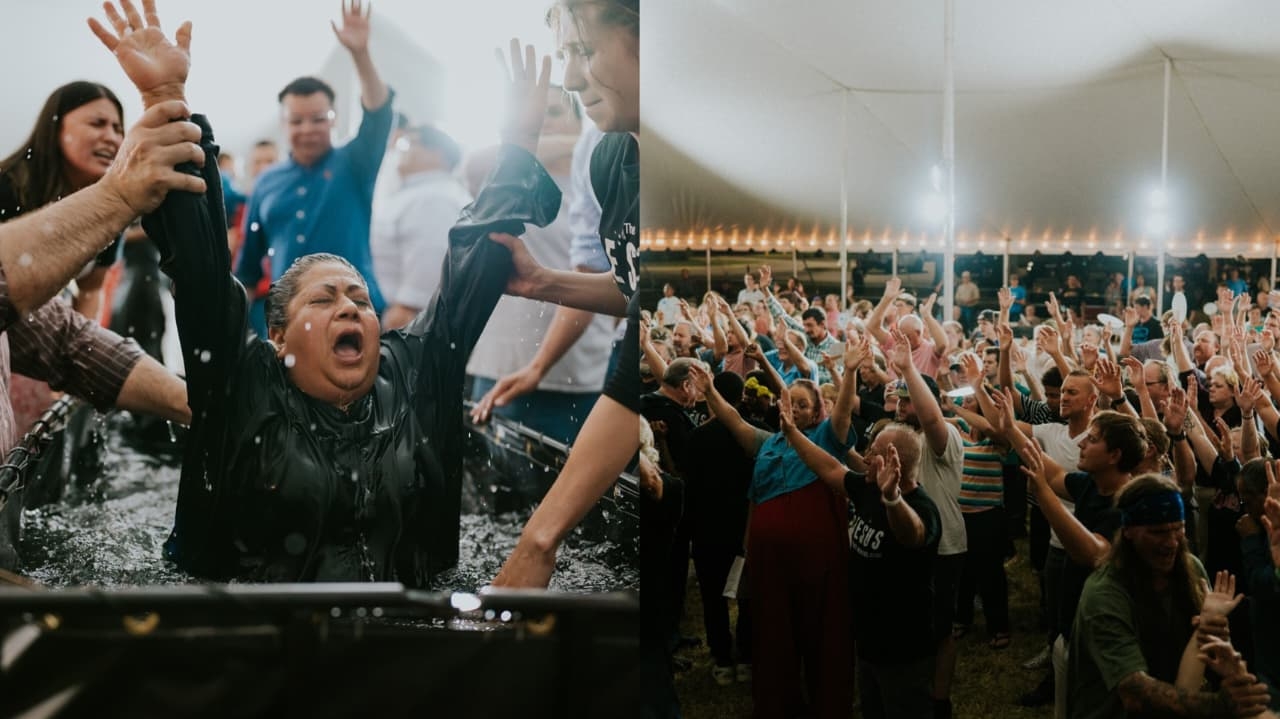 Pessoas fazem fila para serem batizadas em culto em tenda nos EUA: “Estão buscando Jesus”