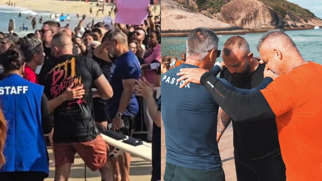 Ao ver batismo em praia, surfista se converte e é batizado: “Jesus me pescou no mar”