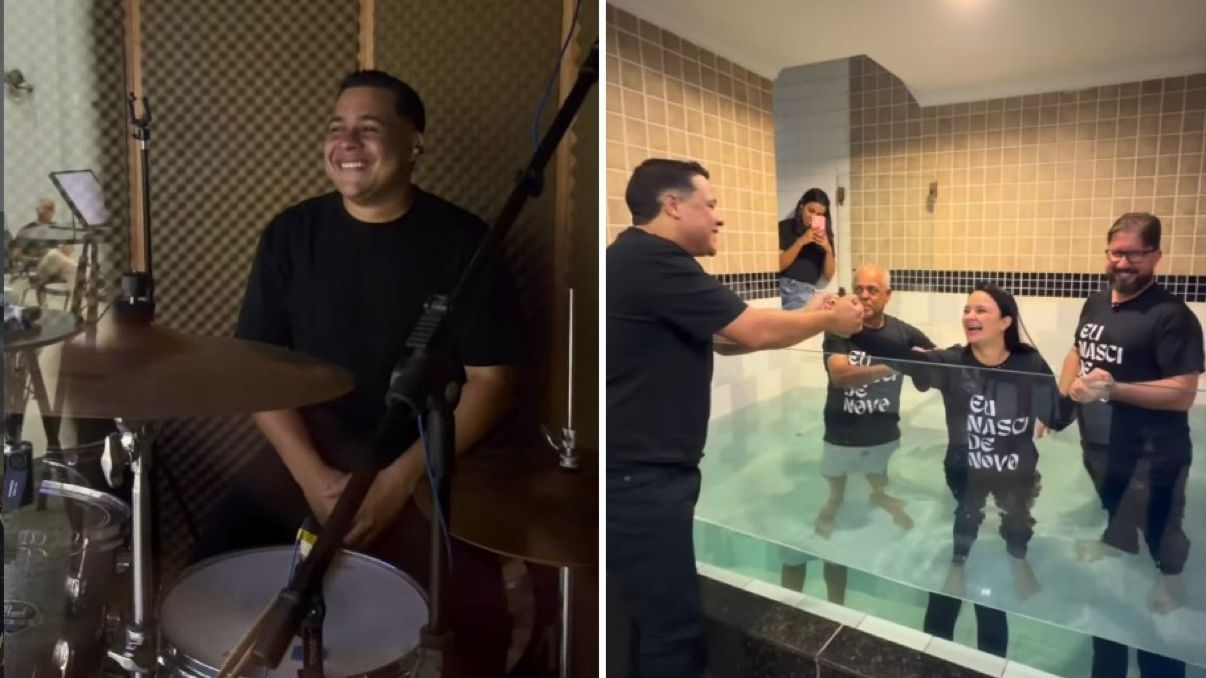Após 7 anos de oração, baterista vê esposa se batizar: “O Senhor quem convence”