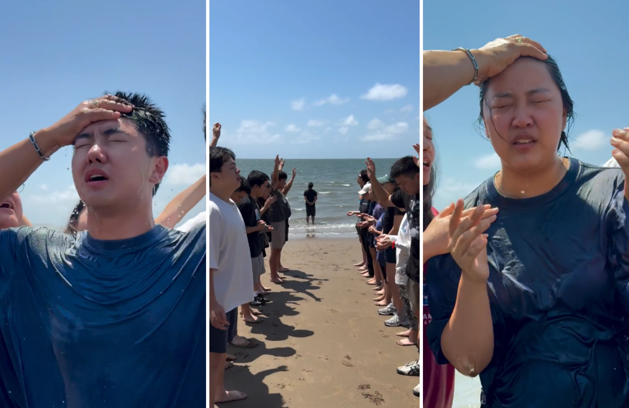 Jovens oram e choram durante batismo em praia no México: “Aliança com Deus”